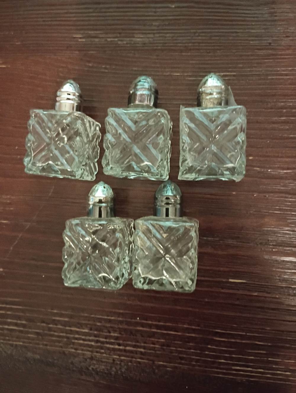 Vintage Mid century Leonard Japan Cut Glass Mini Salt Shakers - Set of 5